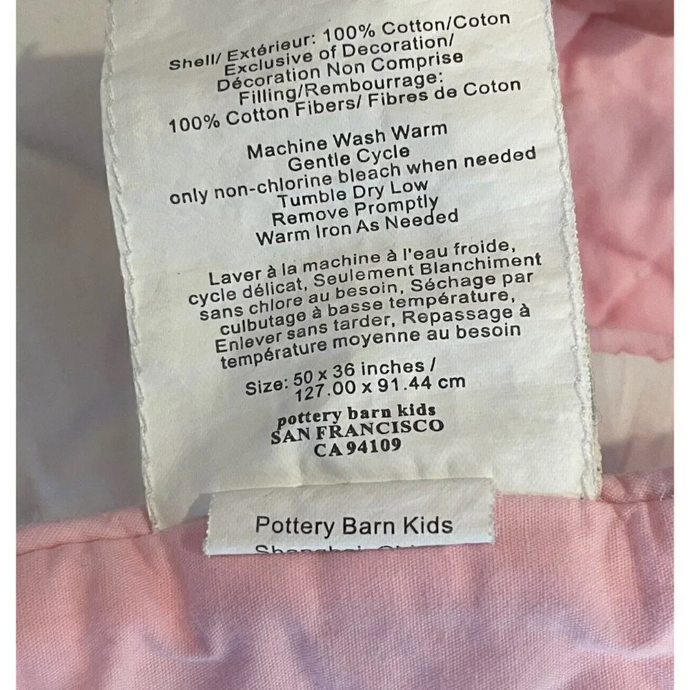 pottery barn kids girls crib comforter stripes pink green Brown reversible